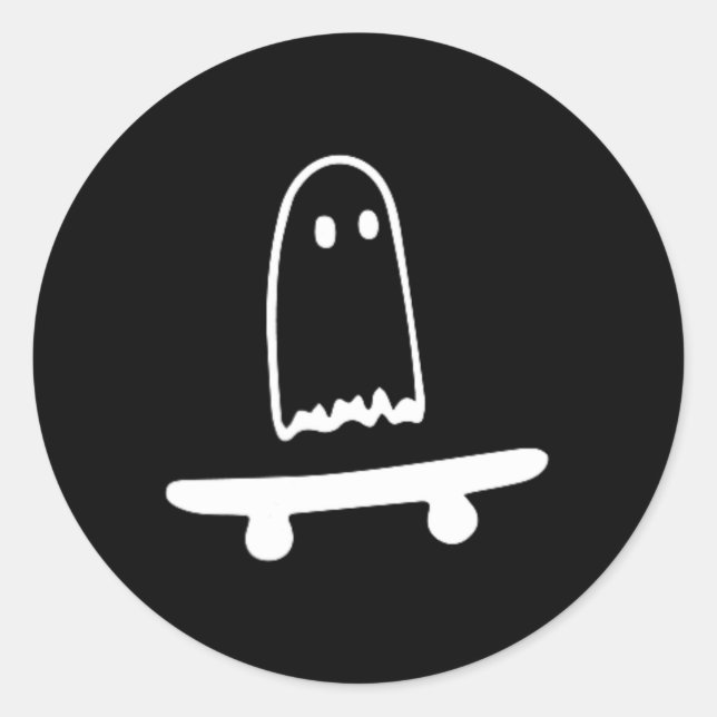Pegatina Redonda Fantasma Skateboard Lazy Halloween Disstume Fun Sk (Anverso)