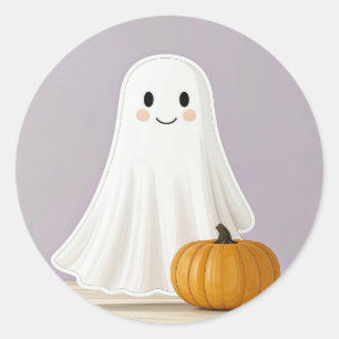 Pegatina Redonda Fantasma Sonriente con Calabaza