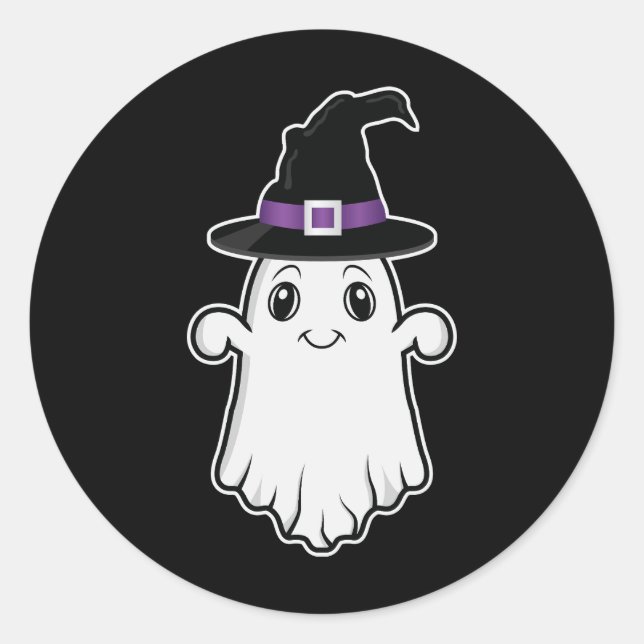 Pegatina Redonda Fantasma Sonriente Cuidadosa Con Halloween De Gorr (Anverso)