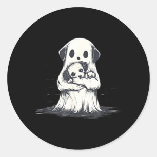 Pegatina Redonda Fantasma sosteniendo cachorro Costume divertido de