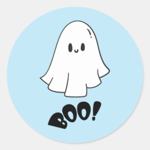 Pegatina Redonda Fantasma Un Fantasma Azul Halloween Primer Cumplea
