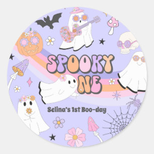 Pegatina Redonda Fantasma Un Fantasma De Halloween Groovy Primer Cu