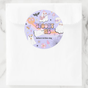 Pegatina Redonda Fantasma Un Fantasma De Halloween Groovy Primer Cu