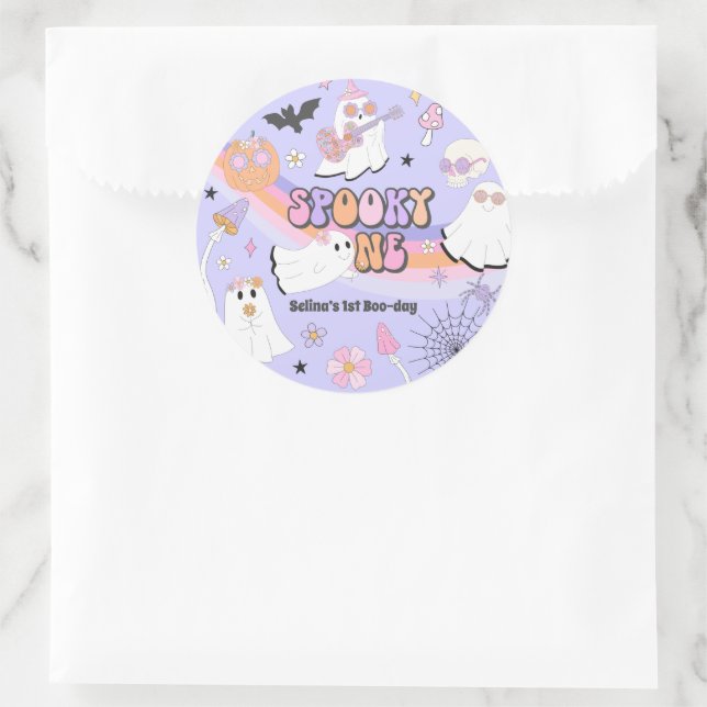 Pegatina Redonda Fantasma Un Fantasma De Halloween Groovy Primer Cu (Bolso)