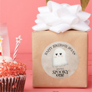 Pegatina Redonda Fantasma Un fantasma Kawaii Cumpleaños
