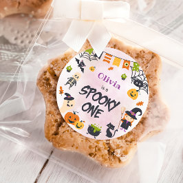 Pegatina Redonda Fantasma un fantasma lindo en Halloween Primer cum