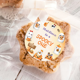 Pegatina Redonda Fantasma un fantasma lindo en Halloween Primer cum