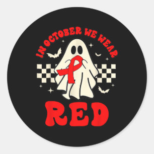 Pegatina Redonda Fantasma Usamos Camisas Rojas Para La Semana De La