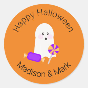 Pegatina Redonda Fantasma y Candy Halloween Favor