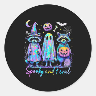 Pegatina Redonda Fantasma Y Fértil Halloween Raccoon Witch Ghost Ja
