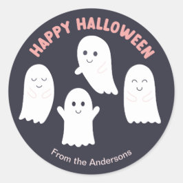 Pegatina Redonda Fantasmas amistosos de Halloween felices