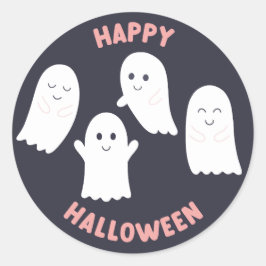Pegatina Redonda Fantasmas amistosos de Halloween felices
