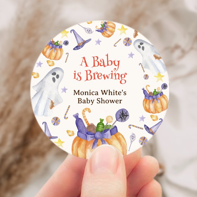 Pegatina Redonda Fantasmas de calabaza de caramelo Fantasma Hallowe (Candy Pumpkin Ghosts Halloween Baby Brewing Shower Classic Round Sticker)