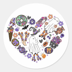 Pegatina Redonda Fantasmas de Halloween retro con Roller Blades