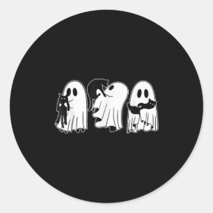 Pegatina Redonda Fantasmas divertidos sosteniendo gatos negros Hall