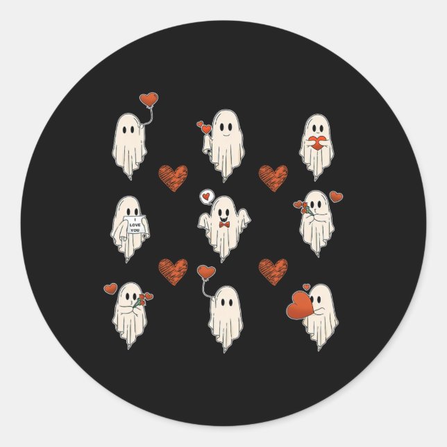 Pegatina Redonda Fantasmas el día de San Valentín Con Corazón Valen (Anverso)