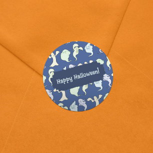 Pegatina Redonda Fantasmas embrujados Patrón de Arte Pixel de Hallo