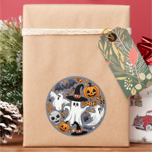 Pegatina Redonda Fantasmas fantasmagóricos y adorables monstruos ad