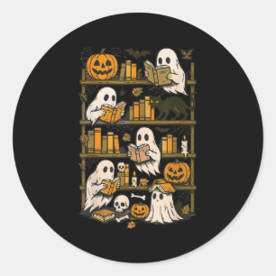 Pegatina Redonda Fantasmas retro leyendo libro Halloween Bookestren