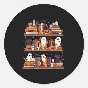 Pegatina Redonda Fantasmas retro leyendo libro Halloween Bookestren