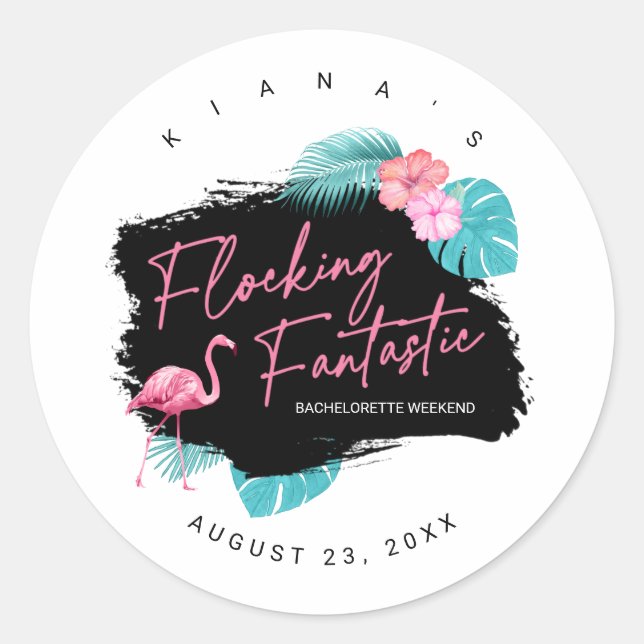 Pegatina Redonda Fantastico Flamingo Bachelorette Flocking V2 ID930 (Anverso)
