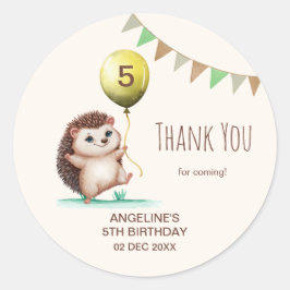 Pegatina Redonda Fantasy Cute Happy Hedgehog Balloon Birday