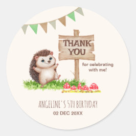 Pegatina Redonda Fantasy Cute Happy Hedgehog Forest Birday