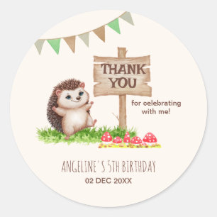 Pegatina Redonda Fantasy Cute Happy Hedgehog Forest Birday
