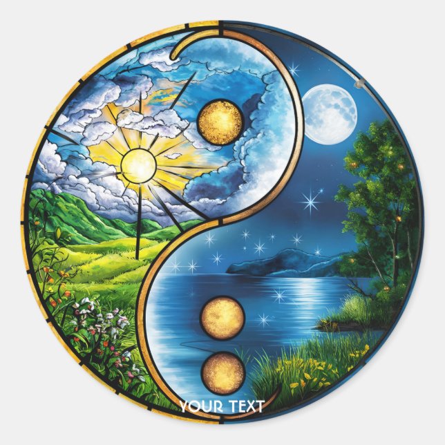 Pegatina Redonda Fantasy Cute Yin Yang Night Day (Anverso)