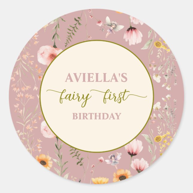 Pegatina Redonda Fantasy Fairy First Wilflower (Anverso)