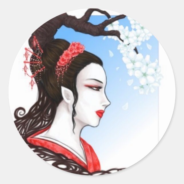 Pegatina Redonda Fantasy Geisha (Anverso)