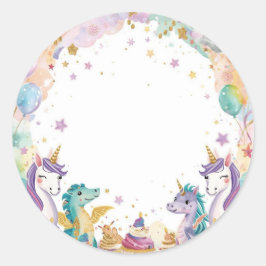 Pegatina Redonda Fantasy Kids Birthday Stickers Watercolor Unicorns