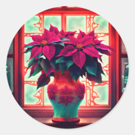 Pegatina Redonda Fantasy Poinsettias 