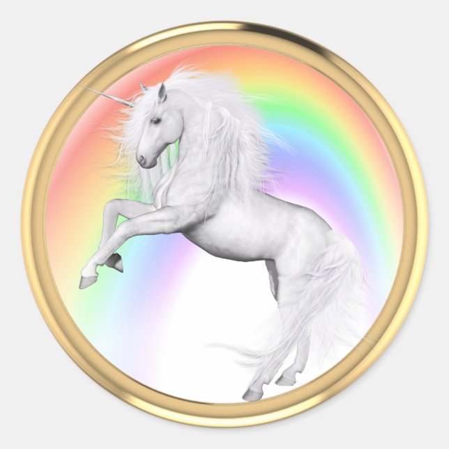 Pegatina Redonda Fantasy Rainbow Unicorn (Anverso)