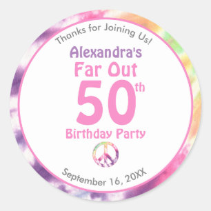 Pegatina Redonda Far Out 50th Guay Tie Dye Birthday Party (Fiesta d