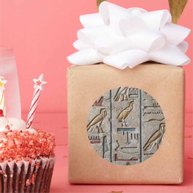 Pegatina Redonda Faraones del Antiguo Egipto Jeroglíficos Grabar Te (Fiesta)