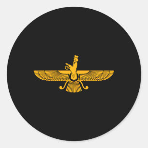 Pegatina Redonda Faravahar Zarathustra Símbolos Espirituales Iraníe