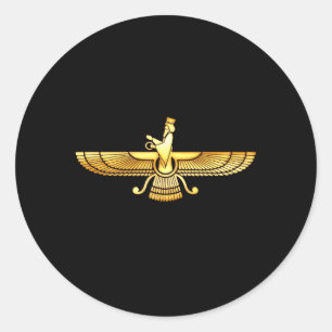 Pegatina Redonda Faravahar Zarathustra Zoroastrian Farohar Farvahar