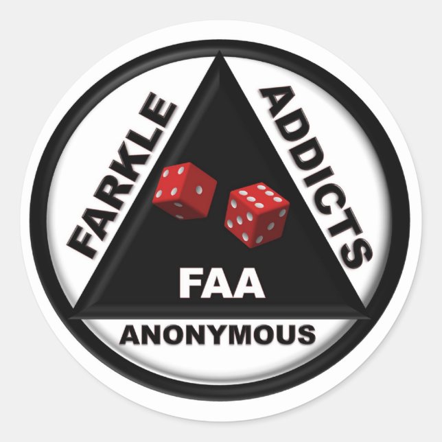 Pegatina Redonda Farkle Addicts Anonymous (Versión 2010) (Anverso)