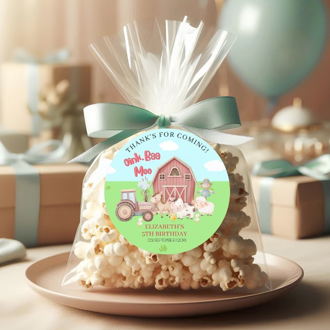 Pegatina Redonda Farm Animal Birthday – Girl’s Barnyard Party (Subido por el creador)