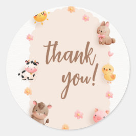 Pegatina Redonda Farm Animals Baby Shower Gracias