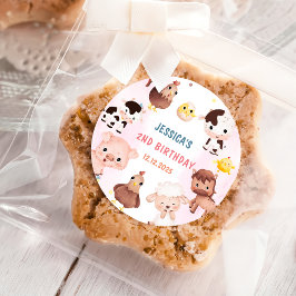 Pegatina Redonda Farm Animals Barnyard Balloon Birthday Party