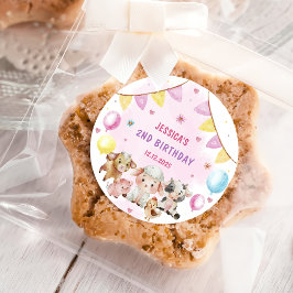Pegatina Redonda Farm Animals Barnyard Balloon Birthday Party
