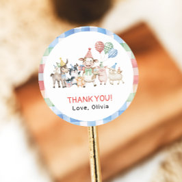 Pegatina Redonda Farm Animals Birthday Barnyard Birthday Party