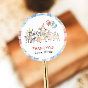 Pegatina Redonda Farm Animals Birthday Barnyard Birthday Party