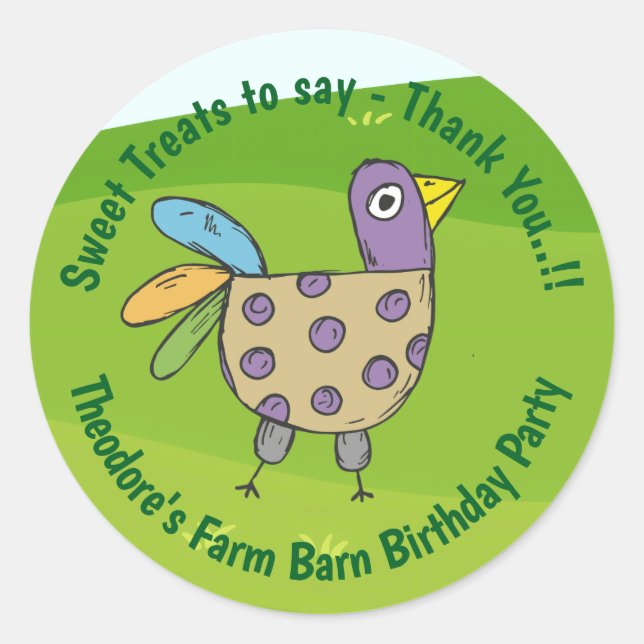 Pegatina Redonda Farm Barn Birthday Party (Anverso)