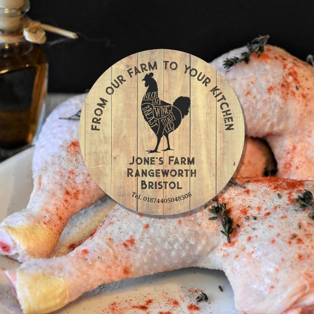 Pegatina Redonda Farm Fresh Chicken Sticker | Rustic Hen Logo Label (Subido por el creador)