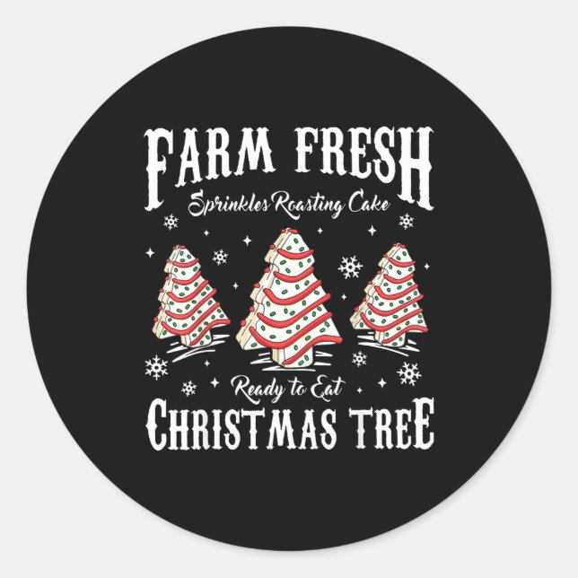 Pegatina Redonda Farm Fresh Christmas Tree Xmas Debbie Cakes Family (Anverso)