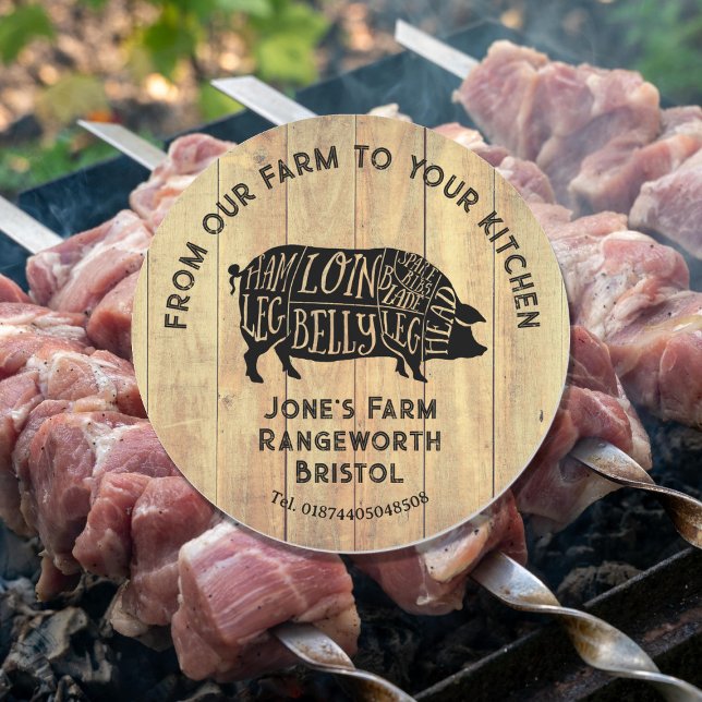 Pegatina Redonda Farm Fresh Pork Sticker | Rustic Pig Logo Label  (Subido por el creador)