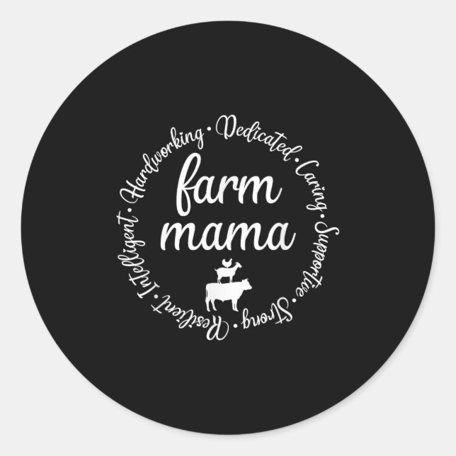 Pegatina Redonda Farm Mama Hardworking Dedicated Goat Chicken G Cow (Anverso)